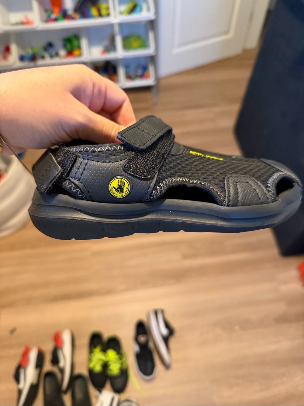 Kids Black Closed-Toe Sandals with Yellow Detail